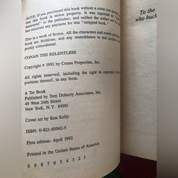 CONAN THE RELENTLESS PAPERBACK BY ROLAND GREEN TOR 1992 - Picture 2 of 4